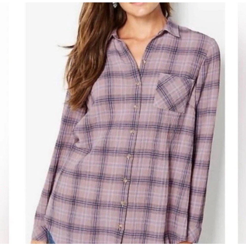J Jill Women’s Plaid Button Down Shirt Lilac Purple Long Sleeve 2X Cotton Blend
